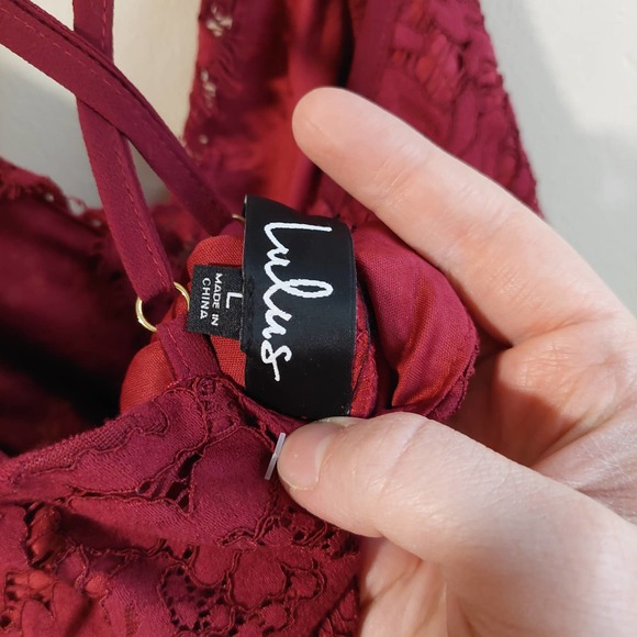 Lulu's Red Lace Mini Dress Women's L NWT - Picture 7 of 9